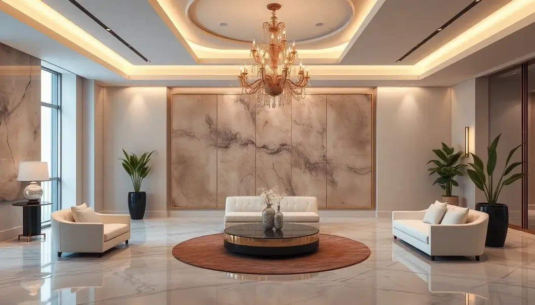 A luxurious room with abstract art and muted lighting, symbolizing peace and resolution.